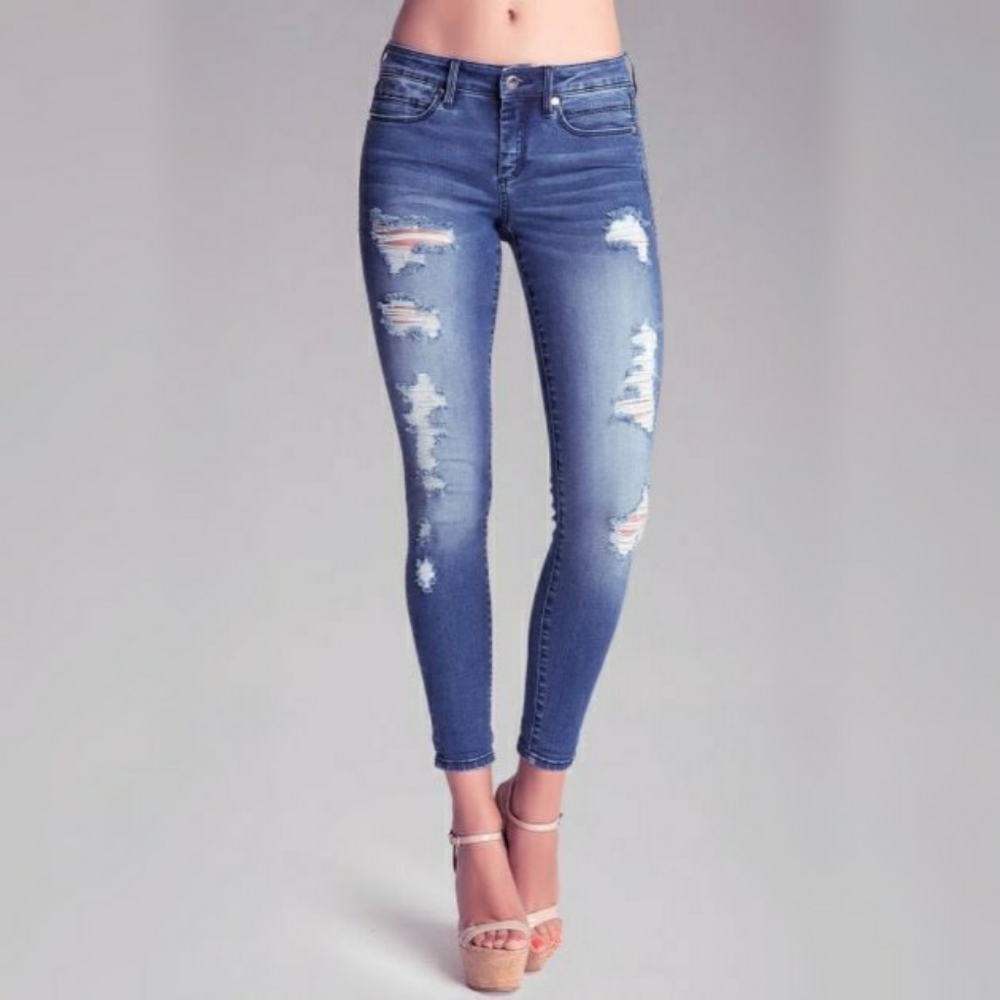 Bebe Heartbreaker Destroyed Stretch Skinny Jeans Size 24